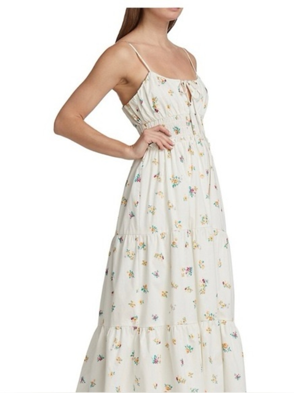 WAYF White Floral Tiered Maxi Dress with Spaghetti Straps
